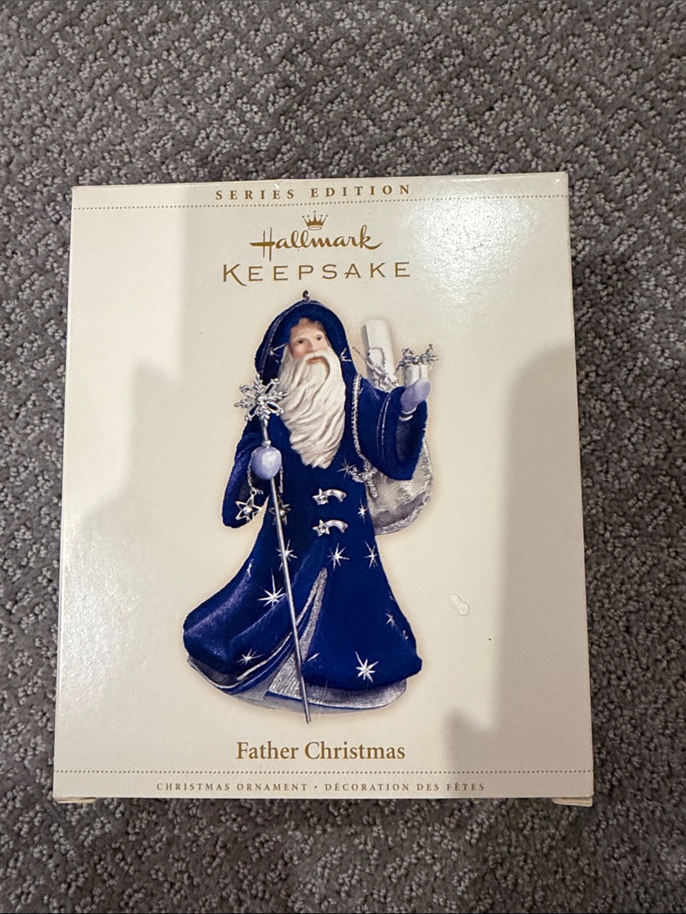 Hallmark 2006 Father Christmas Ornament - Navy Blue & White with Silver Accents